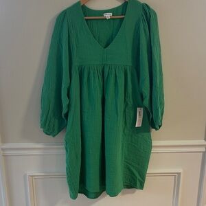 Green V-Neck Women's Dress